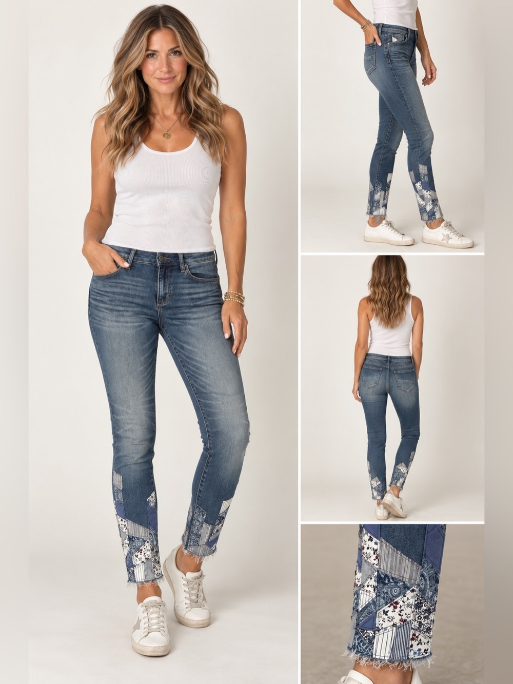 New driftwood Denim Skinny Jeans with Patchwork Hem - Blue 6/28